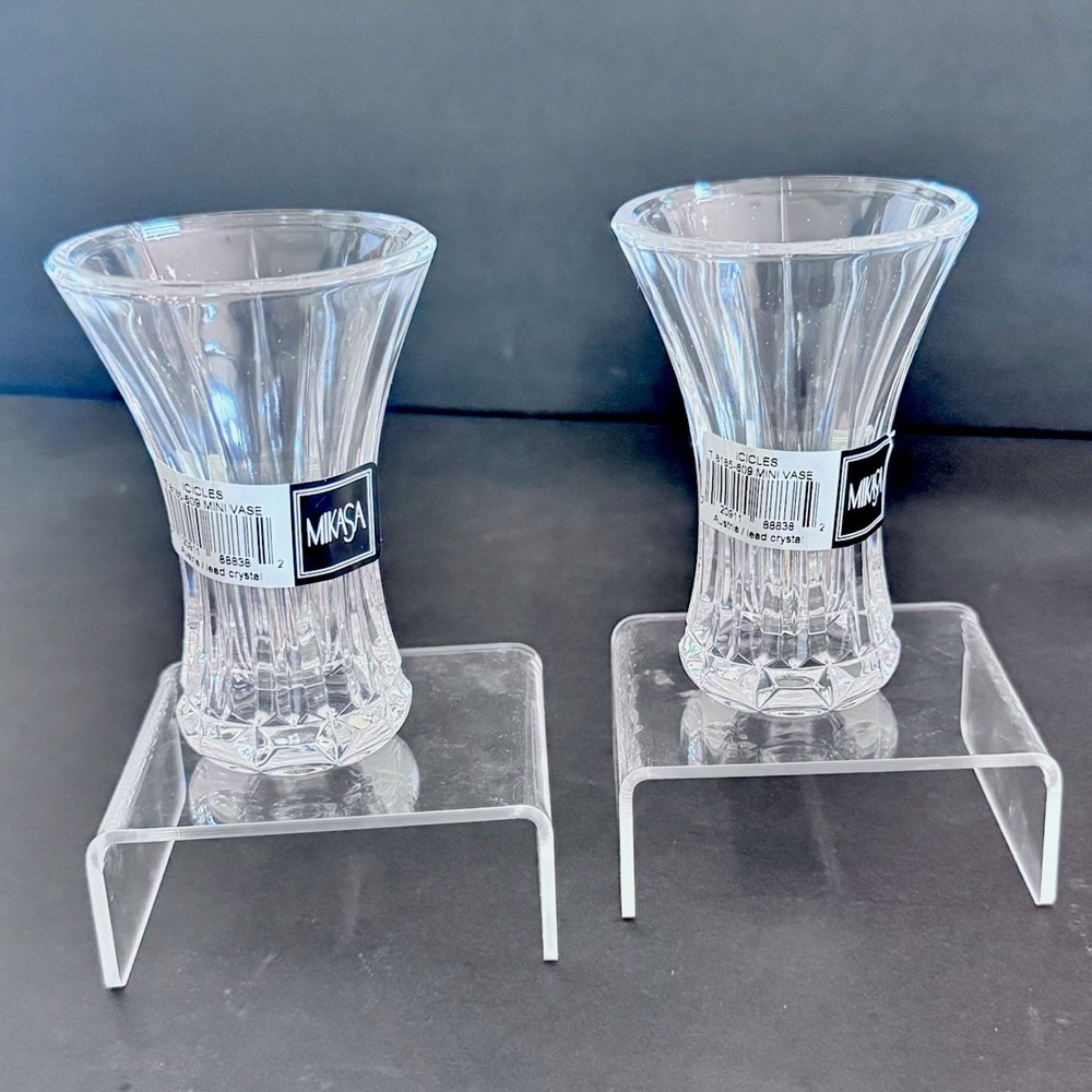 (2) New Mikasa Icicles Clear Crystal Mini Vase Decor 3 3/4in Made In Austria